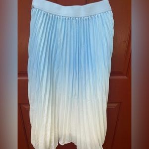 NWT Kate Kasin High Waisted Pleated Midi Swing Skirt Sky Blue Ombre.
